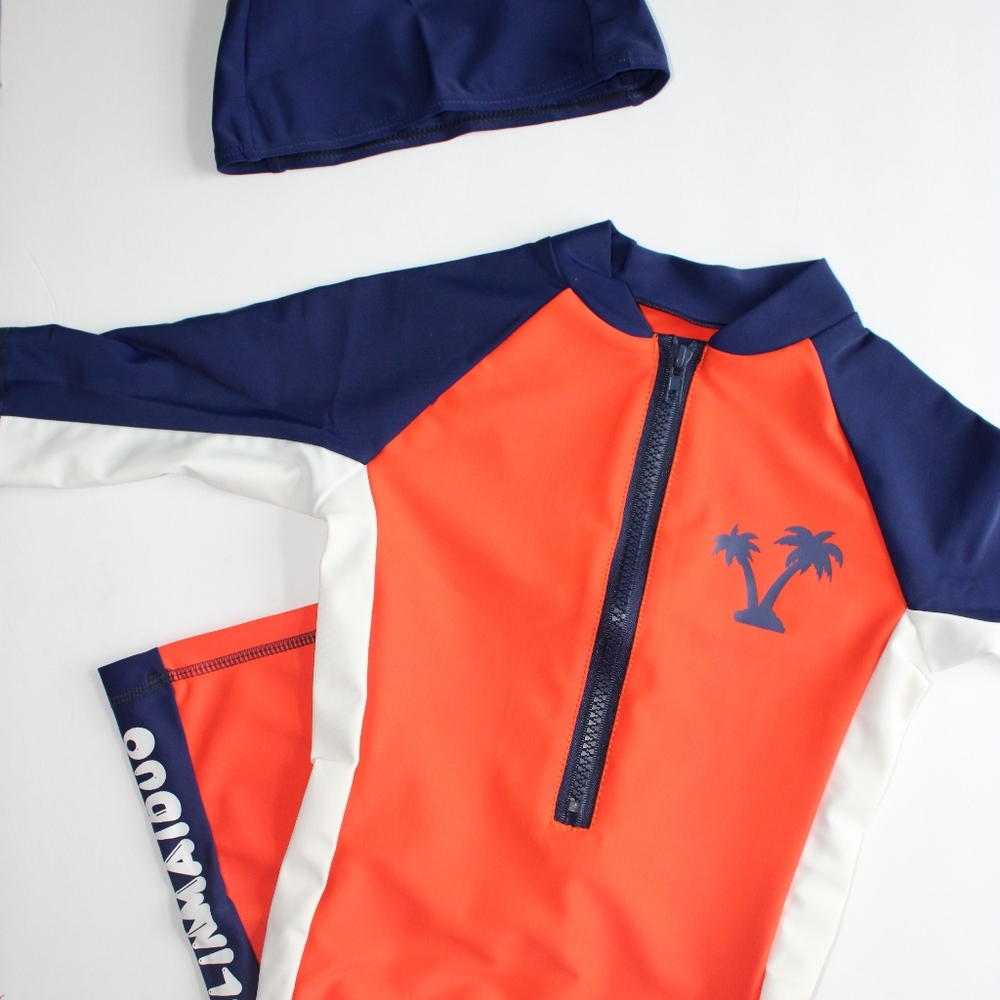 Bright Orange , Blue & White Swim Suit